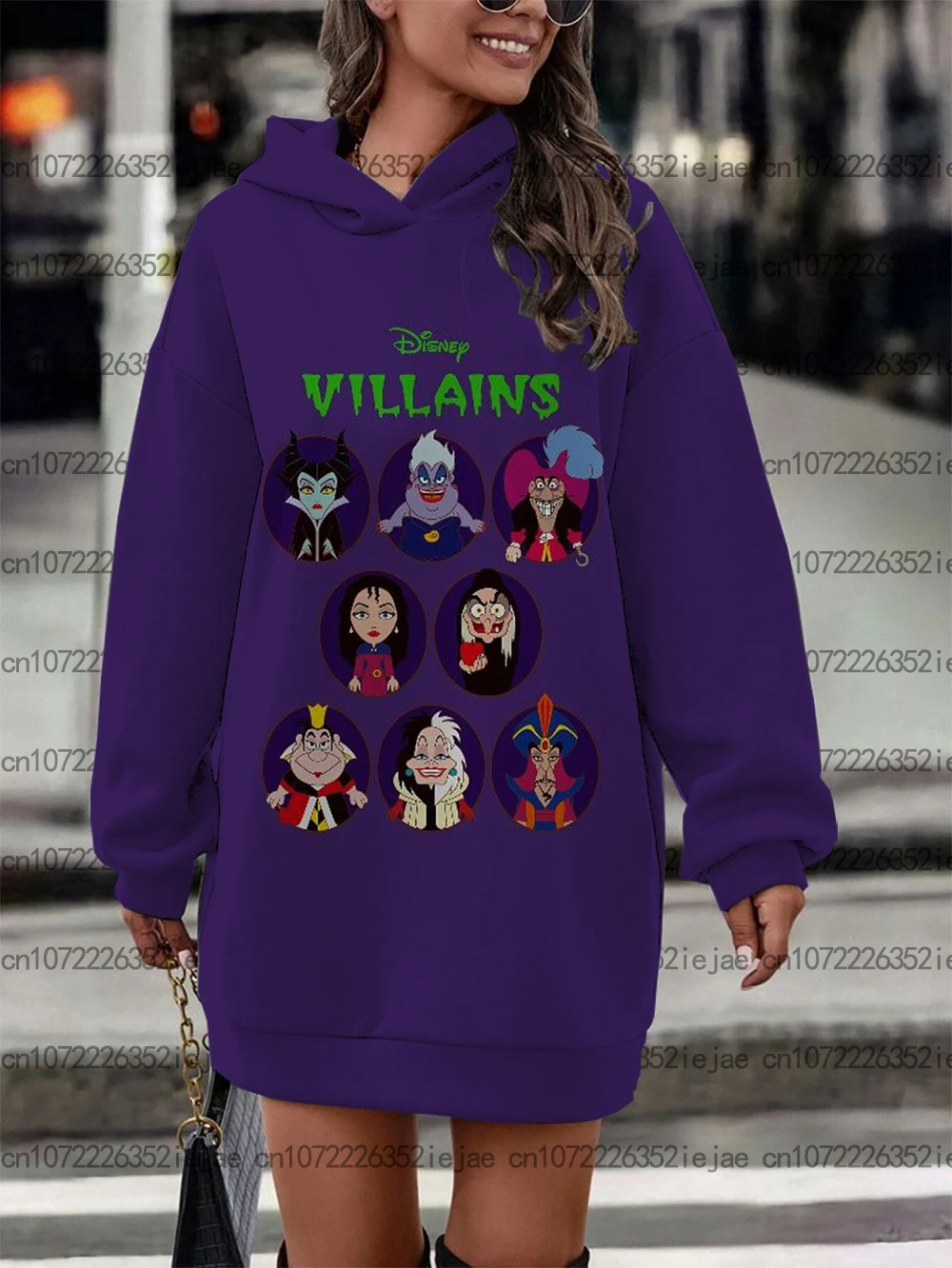 Lockeres All-Match-Pulloverkleid für Damen, Disney Sleeping Devil, klassisches Kapuzenkleid mit Aufdruck, Herbst- und Wintermode-Trend-Pullover