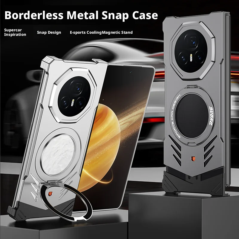 Borderless Aluminum Metal Snap Magnetic Rotating Stand Case For Honor Magic V5 and Magic V3 Supercar Design Bumper Frame Cover