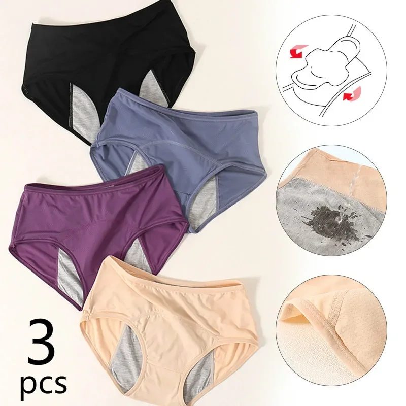 

3pcs Leak Proof Menstrual Panties Physiological Pants Women Underwear Period Comfortable Waterproof Briefs