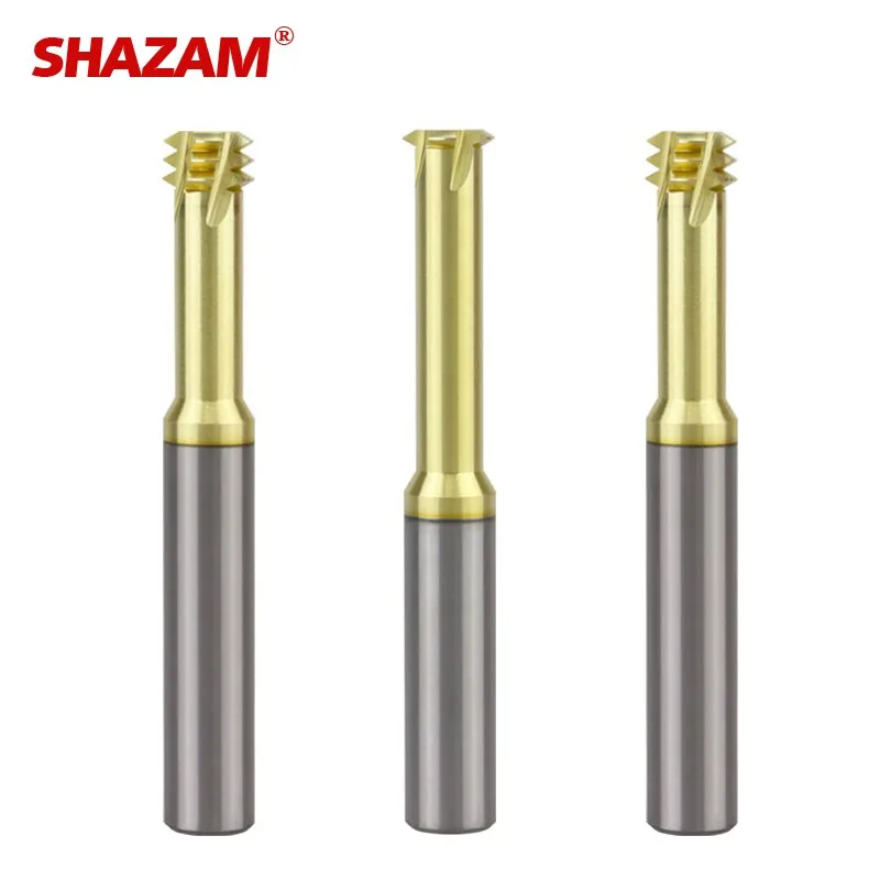 SHAZAM Tungsten Steel Micro Diameter Single/3-Tooth Thread End Mill HRC65 Stainless Steel Milling Cutter Tools M0.5-M30