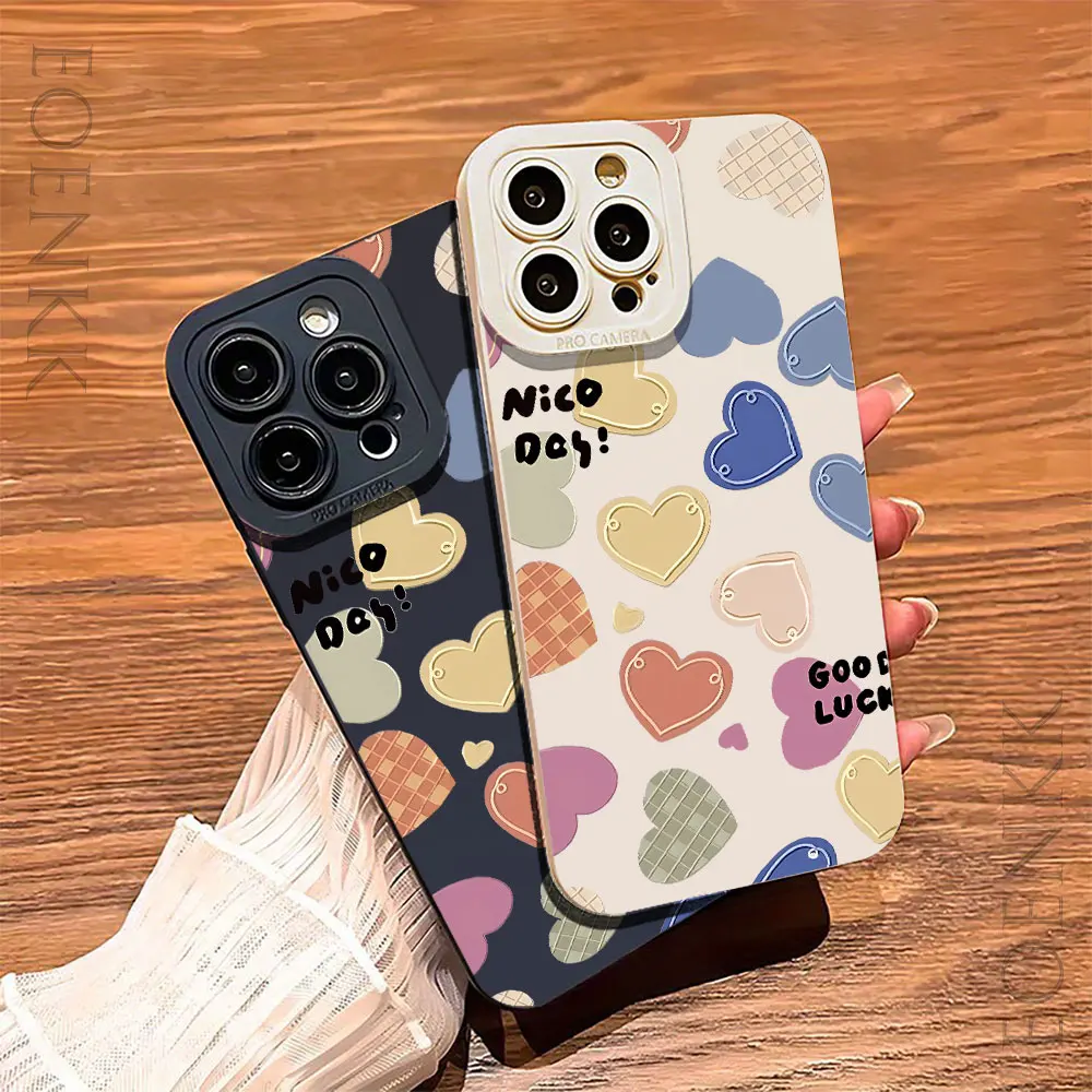 Loving Heart Pattern Phone Case For iPhone 15 14 11 Pro Max 12 13 Mini X XR XS Max 7 8 Plus Matte Shockproof Silicone Soft Cover