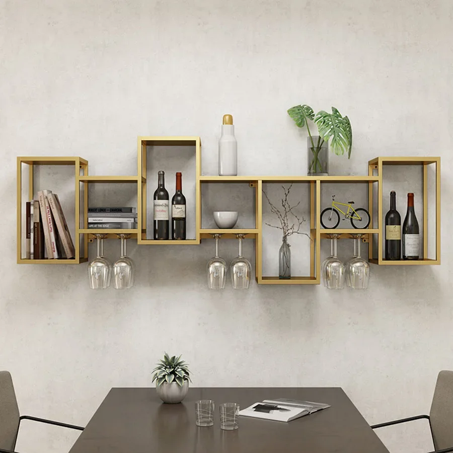 

Wall Mount Bar Cabinet Patio Gold Storage Hanging Home Cube Column Display Design Wine Rack Stackable Weinregal Iron Furniture