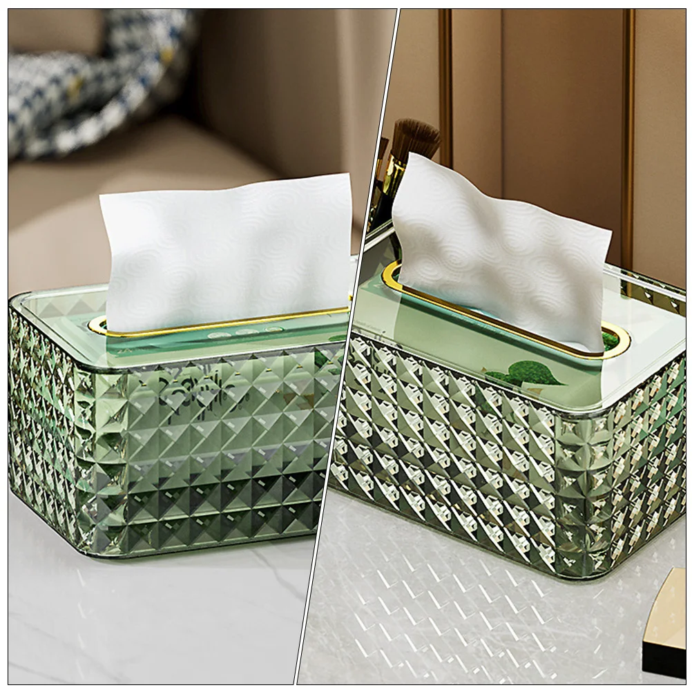 

Luxury Gold Plated Transparent Tissue Box Compartment Storage Desktop Organizer End Table Holder For Home Hotel Decorative Use