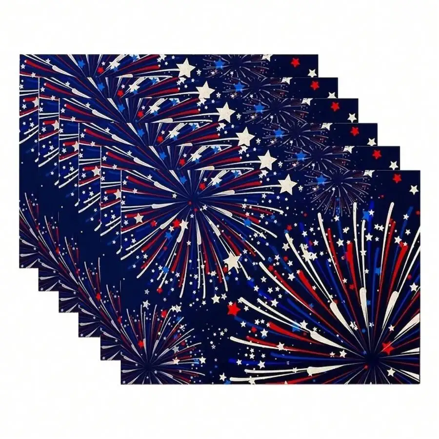 Red White Blue Fireworks Pattern Placemats For Holiday Celebrations Dining Table Use