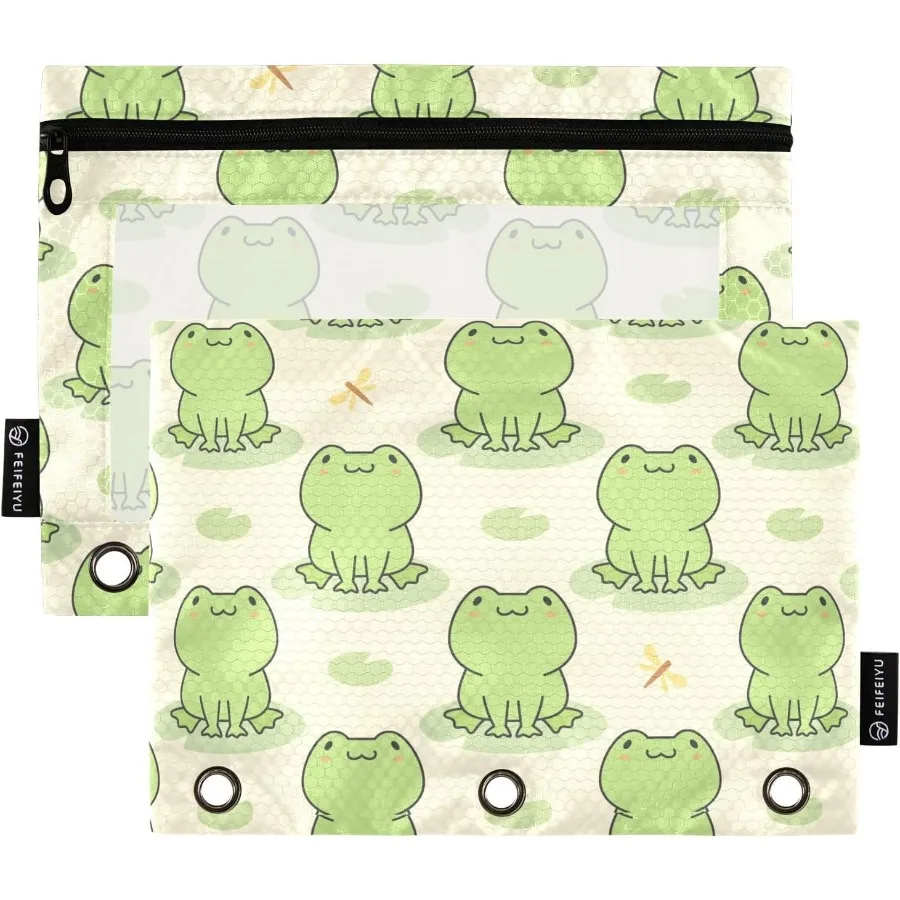 

Cute Frog Binder Peil Pouch for 3 Ring Peil Pouch with Zipper Clear Window Peil Case Peil Pouches Bags for Office Travel Daily