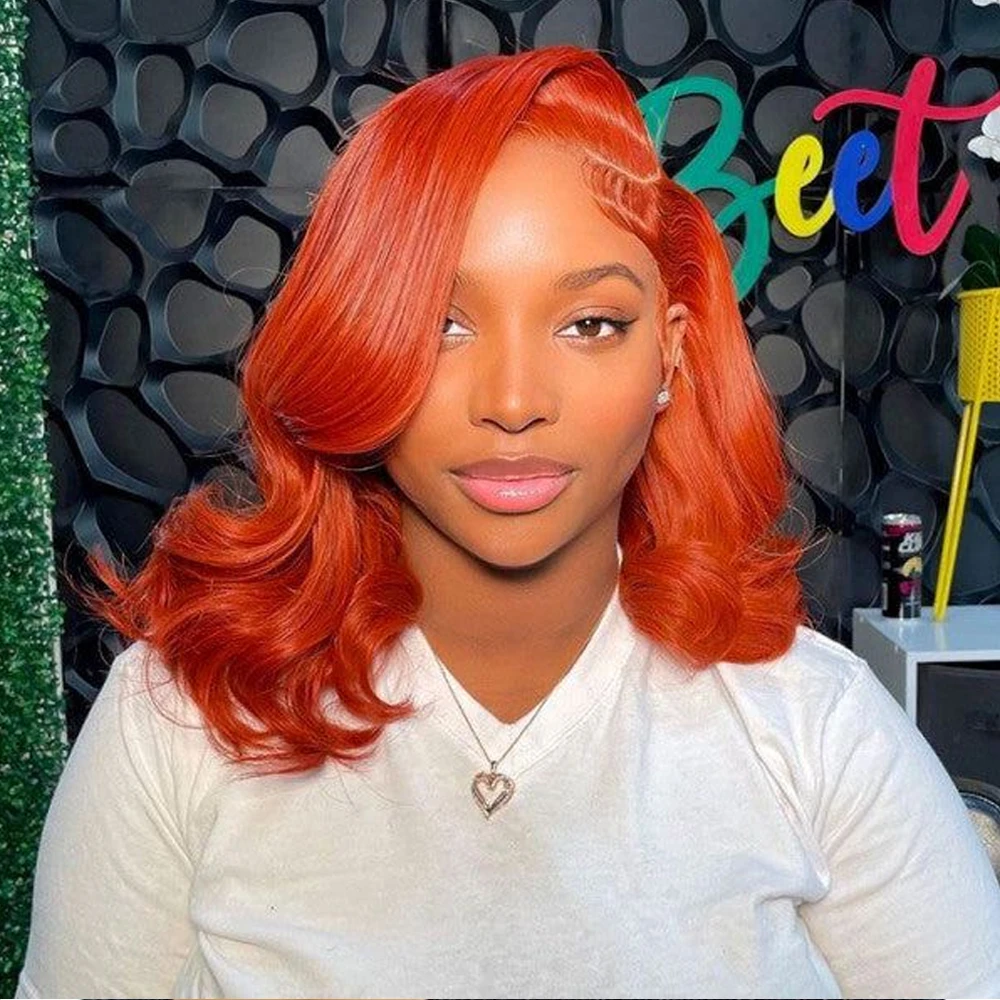 350 Orange Loose Wave Bob Wig Lace Front Wig Human Hair 5x5 Short Body Wave Human Hair Wig For Women Pre Plucked Wig 180%Density