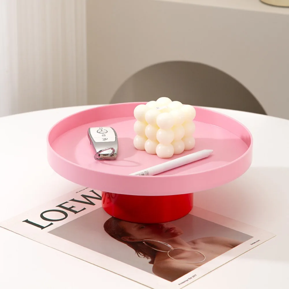 High-Footed Round Tray, Nordic Simple Style Desktop Organizer for Fruit Keys, Decorative Dopamine Home Decor