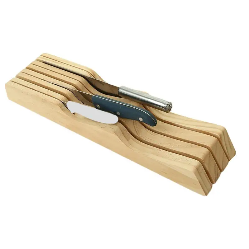 Knife Drawer Organizer Knife Storage Block Wooden Knife Holder Kitchen Knife Organizer Insert In-Drawer Bamboo Tray For Home