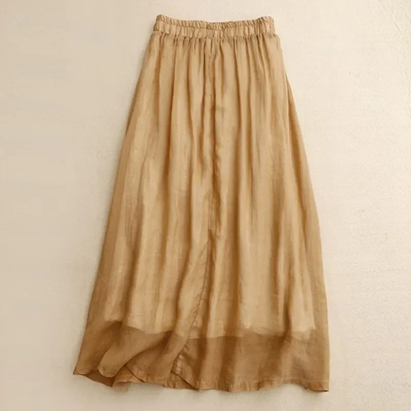 Women Casual Skirt New Arrival 2024 Summer Vintage Style Embroidery Elastic Waist Loose Female A-line Long Skirts WERQS