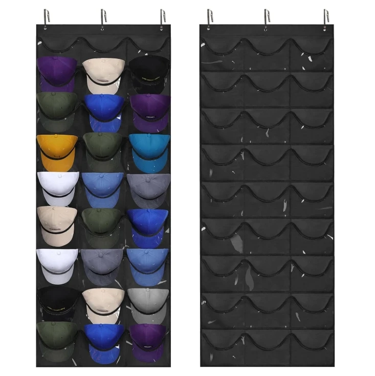 Organizador de Gorras con 27 Bolsillos Transparentes, Protege las Gorras, Colgador para Puerta, Soporte de Almacenamient