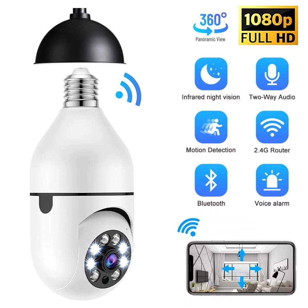 1080P IP Bulb Surveillance Camera Night Vision HD Wireless WiFi Home Camera 2MP CCTV Video Security Protection Baby Mini Cam