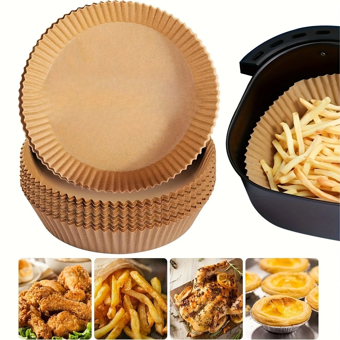 50/100 Stück 20 cm Backpapier für Luftfritteusen |   Einweg-Pergamentpapier zum Braten, Backen, Kochen in der Mikrowelle, antihaftbeschichtet und ölbeständig