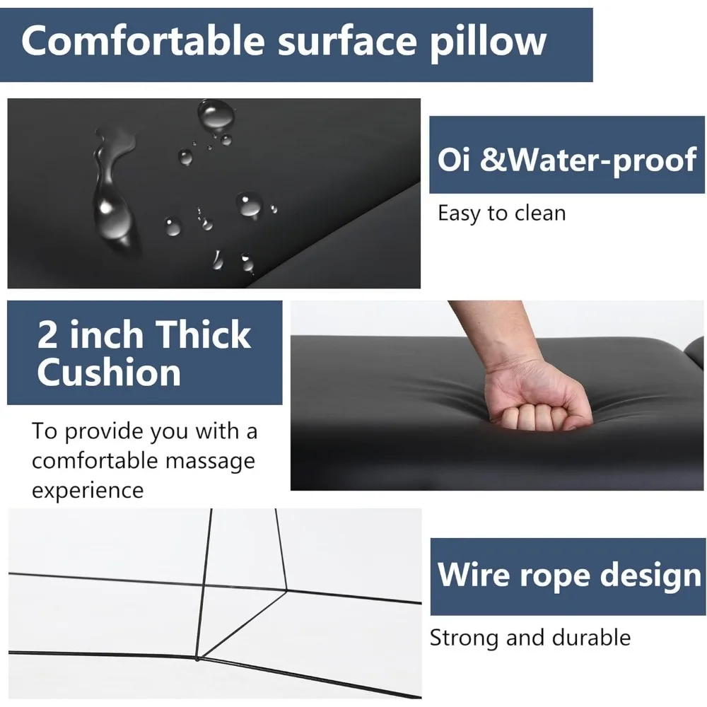 سرير تدليك طاولة تدليك محمولة سرير لاش قابل للطي ارتفاع قابل للتعديل طاولة سبا مع شماعة المناشف وحقيبة الزيت نصف مسند