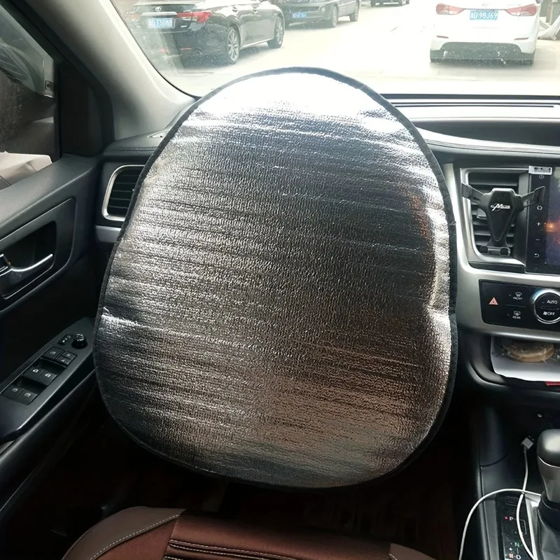 

Car Steering Wheel Sun Shade, Double Thick Heat Protection Foldable Anti-UV Shield Silver Reflective Cover | Universal Fit Auto