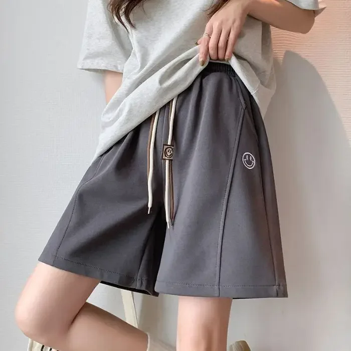 Comfortable Casual Shorts Summer Loose Elastic Waist Ladies Solid Color Straight Women's Clothing Simplicity Wide Leg Pants