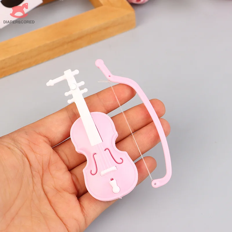 1pcs Dollhouse Miniature Violin Simulation Violin Handmade Desktop Violin Decoration Doll House Pretend Play Toy Accessories