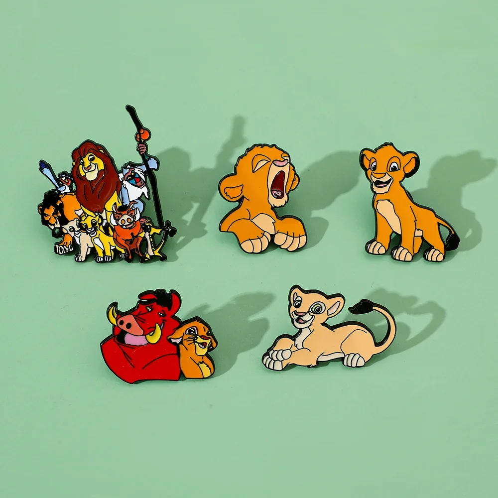 The Lion King Enamel Pins Cartoon Simba PUMBAA TIMON Metal Brooch Enamel-Pin Anime Hats Backpack Brooches Boys Gift for Friends