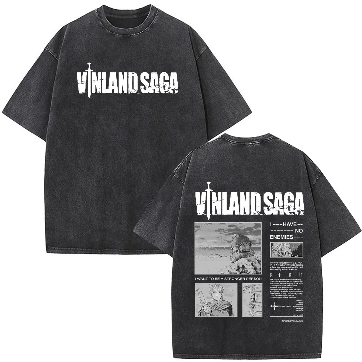 Anime Vinland Saga Manga Thorfinn Karlsefni Vintage Washed T Shirt Men's Women Casual Cotton Short Sleeve Oversized T-shirts