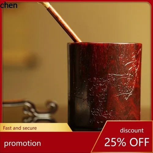 CZ small-leaf rosewood pen holder wooden brush holder office desk storage ornament Chinese stationery four treasures