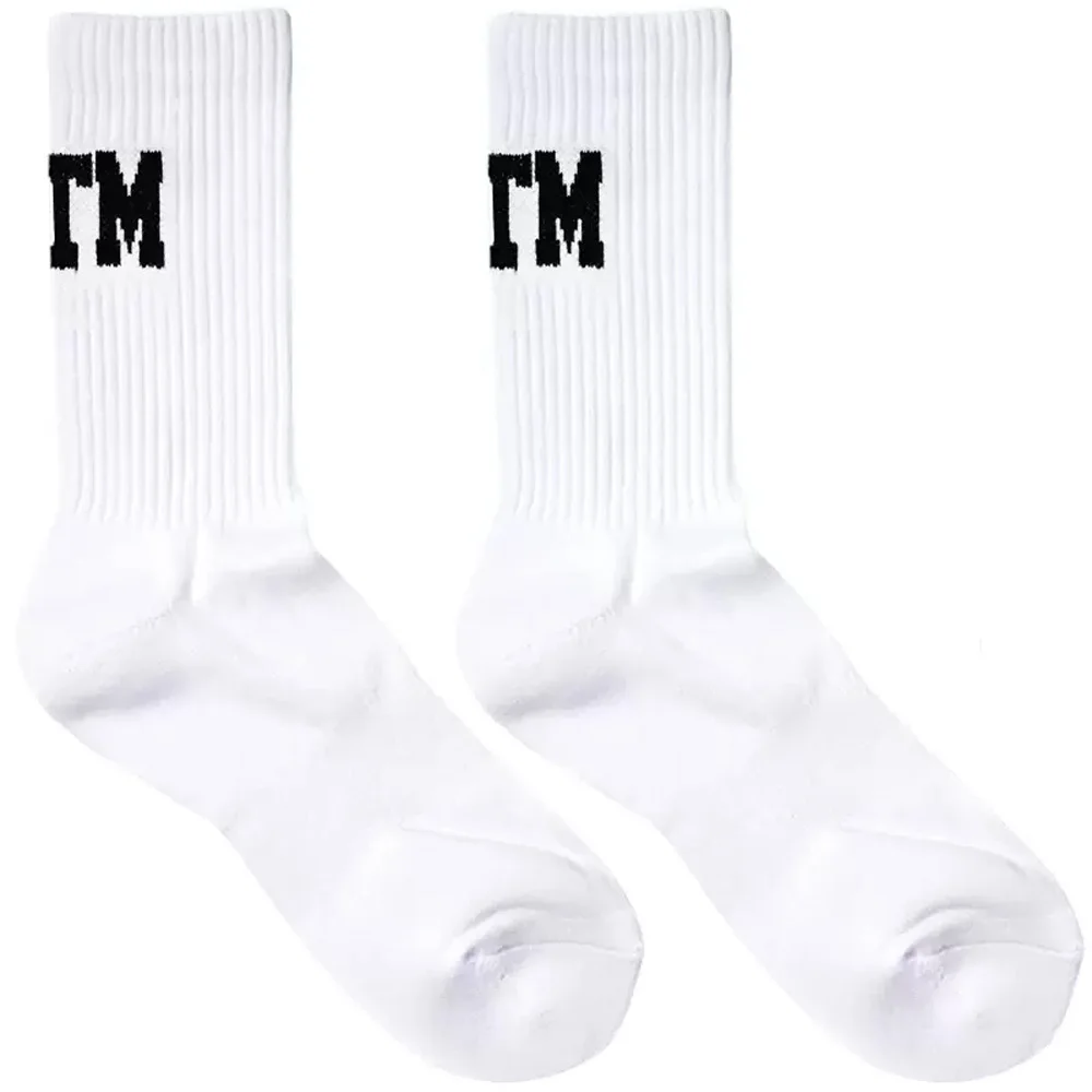 Men's White and Black TOP/BTM Sports Socks Tall Long Fitness Casual Towel Bottom Cotton Socks