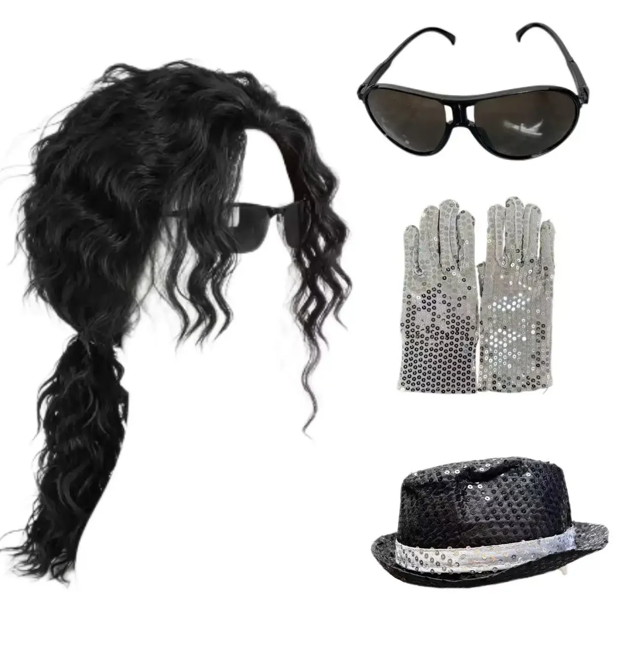 Perruque noire mi-longue bouclée pour cosplay Michael Jackson, perruque de jeu de rôle Michael, perruques de cosplay d'Halloween