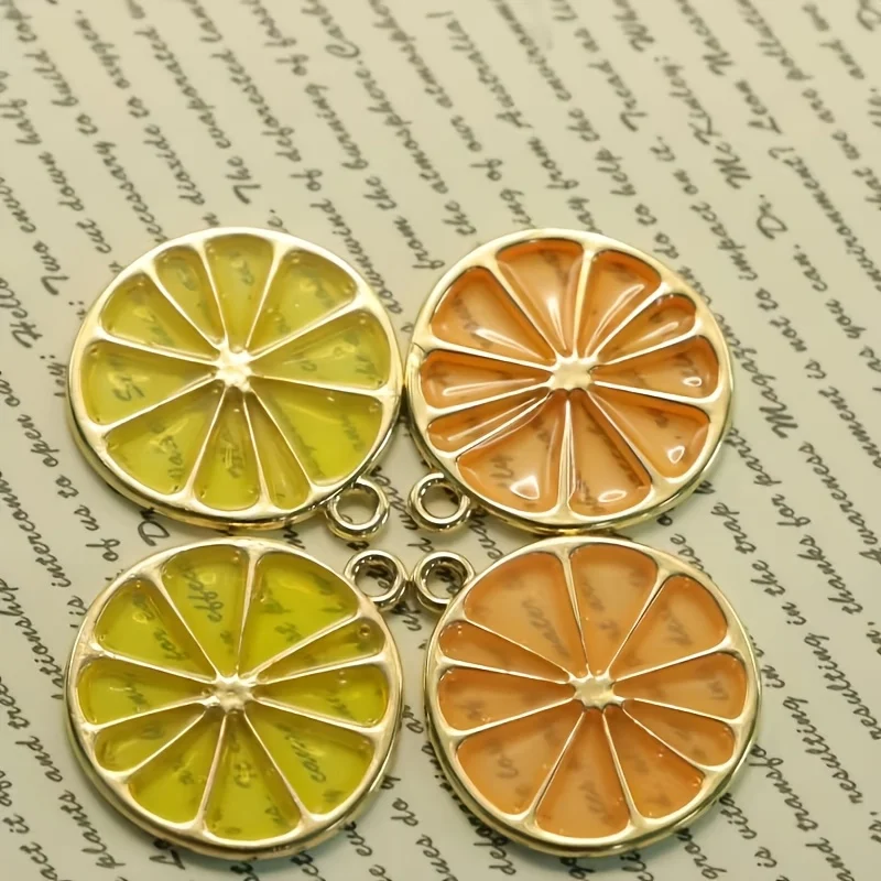 8 Pieces of Two Tone Lemon Slice Zinc Alloy Pendant - DIY Necklace, Bracelet, Earring, and Backpack Accessories - Creative Zinc