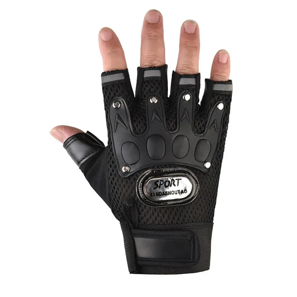 Fitness Men Palm Breathable Cycling Half Finger Anti-Slip Riding Gloves Bicycle Gloves PU Leather Fingerless Gloves