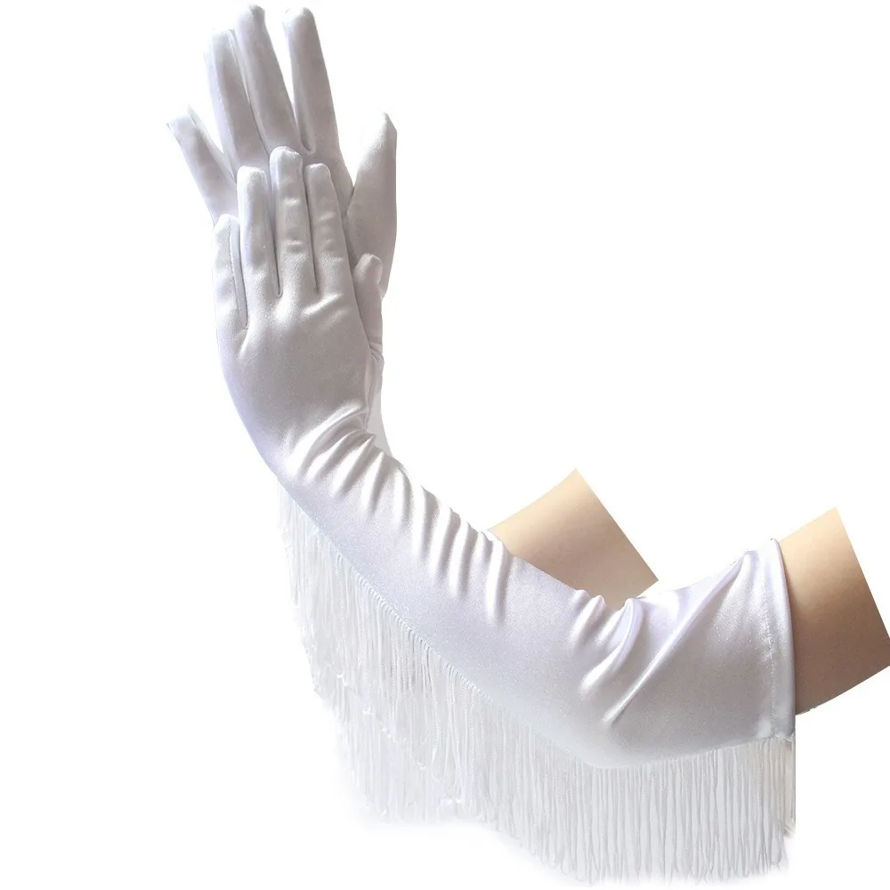 Simple Musical Lady Long Gloves Fashion Tassel Fringe Tassel Gloves Stretch Stage Dance Mittens Nightclub Dance