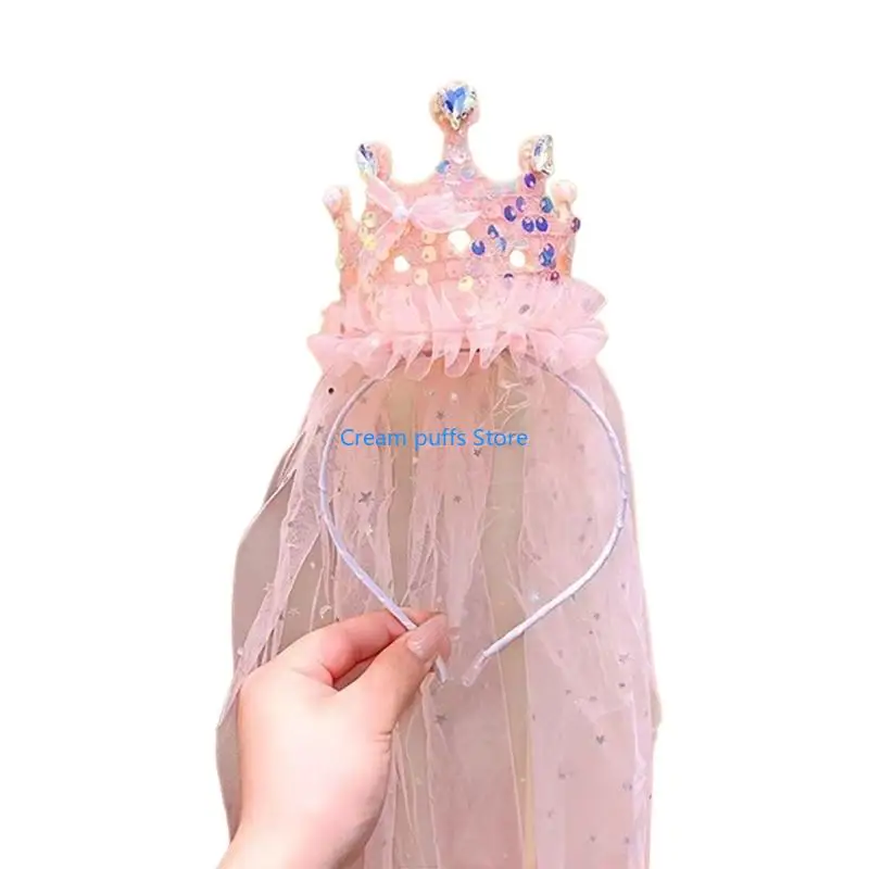 50LE Contemporary Net Fabric Princesses Crowns Hair Ornament With Sparkling Glass Rhinestones For Birthday Performances