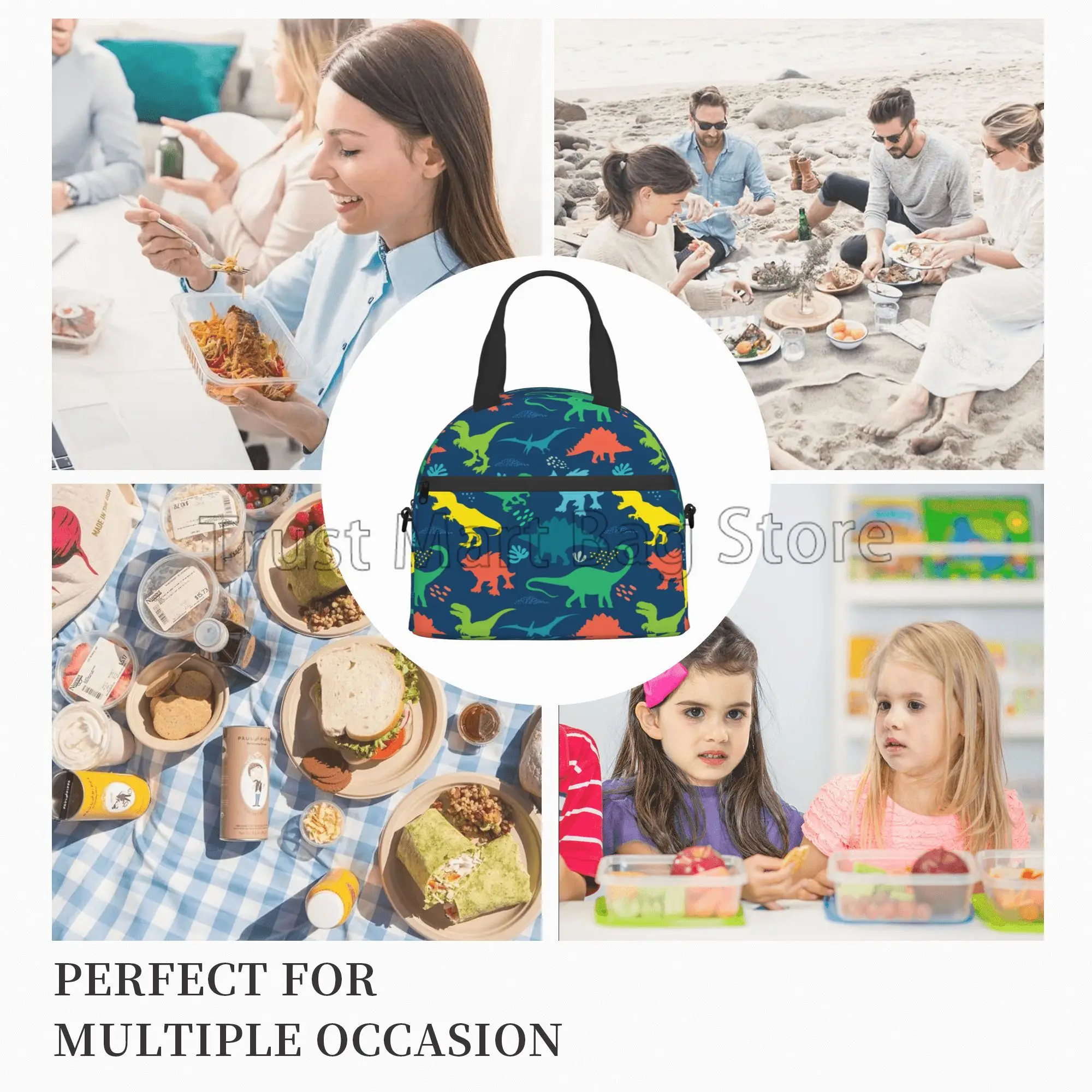 Cartoon Dinosaur Lunch Bags for Boys Girls Jurassic Dino Thermal Tote Cooler Bag Bento Organizer for School Travel Picnic Beach