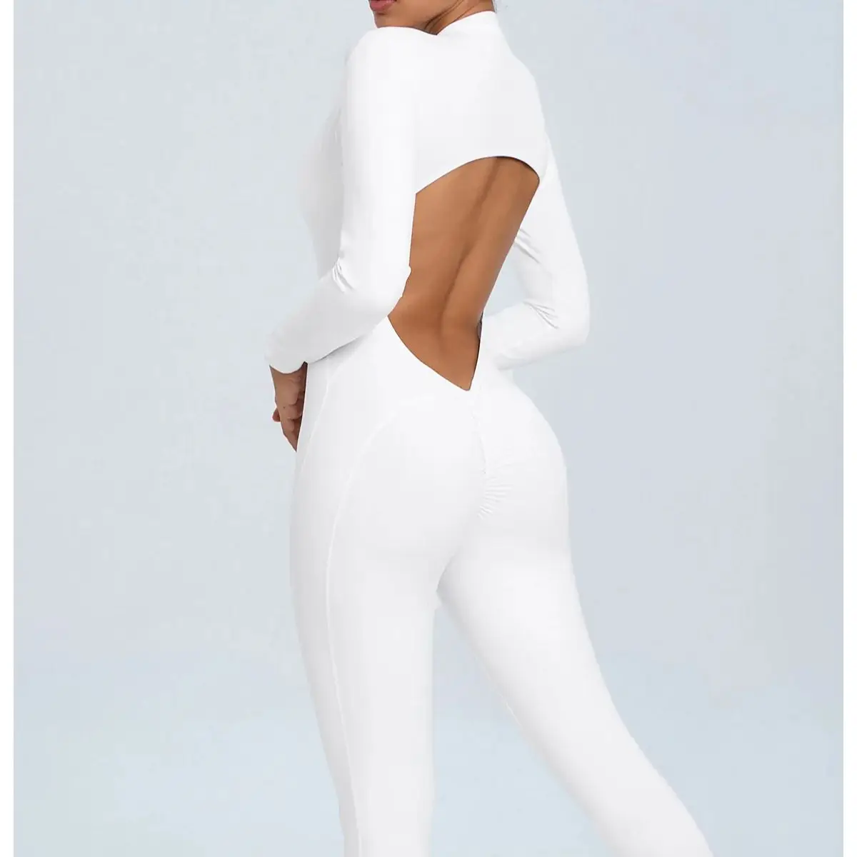 

Цельный комбинезон с открытой спиной, комплект для йоги, женская спортивная одежда с длинными рукавами, комбинезоны на молнии для спортзала, одежда для фитнеса высокой интенсивности для тренировок