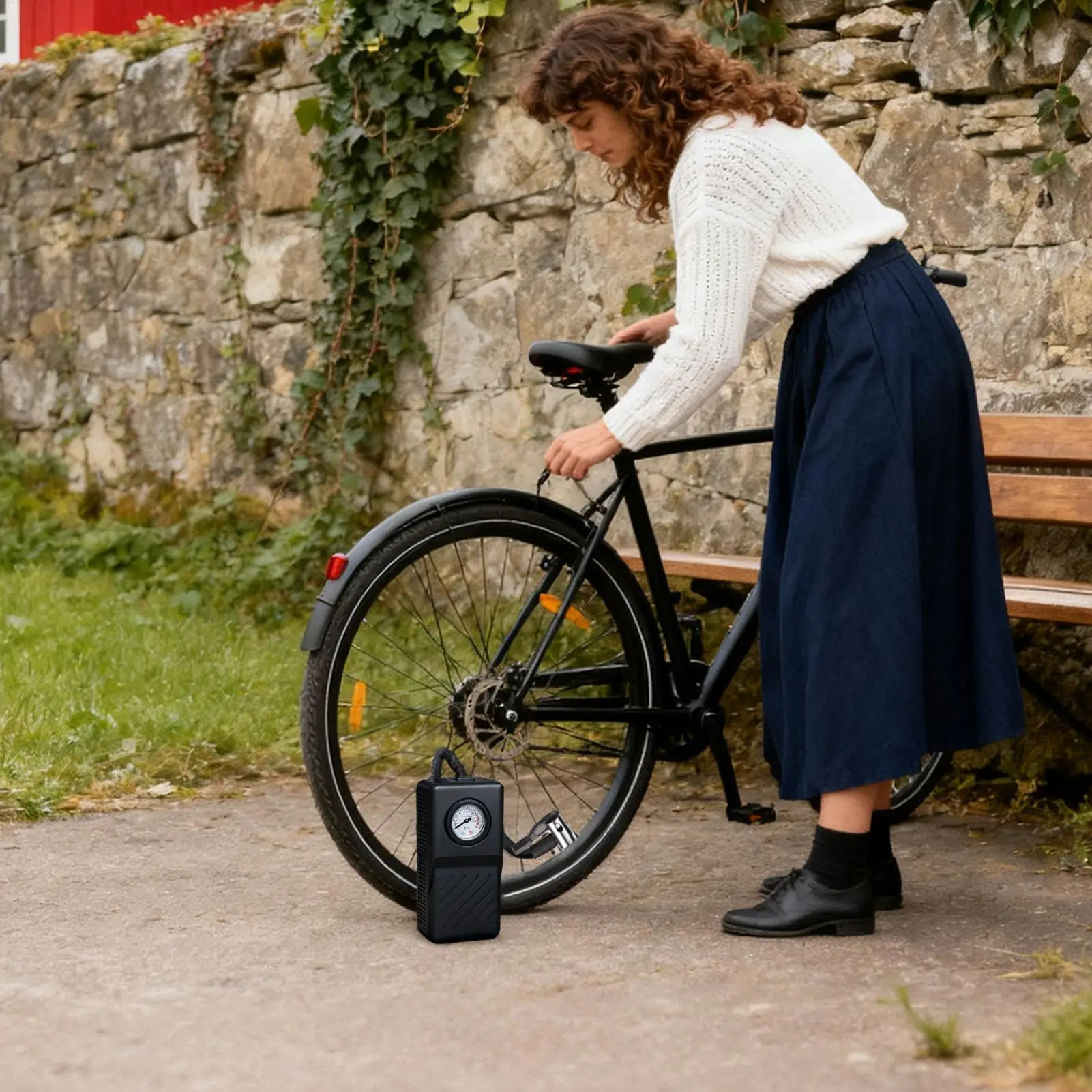 مضخة إطارات السيارة قابلة لإعادة الشحن لاسلكية مع مقياس الضغط مضخة هواء محمولة لإطارات السيارات للدراجات النارية سكوتر كهربائي سيدان #2