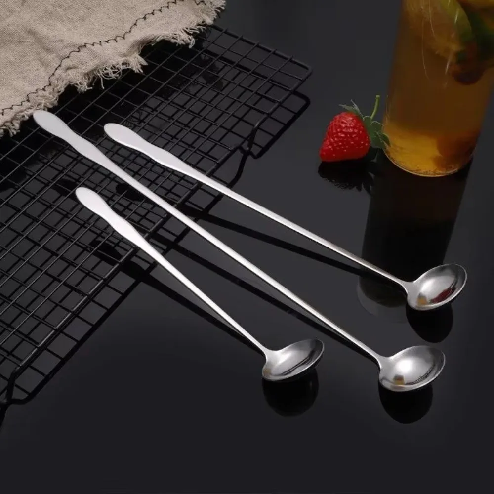 Stainless Steel Long Handle Stirring Spoon Long Handle Rust Resistant Beverage Mixing Spoon Easy Grip Drink Stirring Spoon