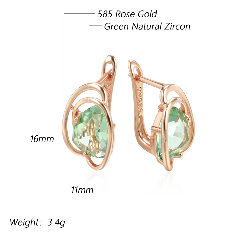 Wbmqda Geometric Light Green Stone Drop Earrings For Women  585 Rose Gold Color Trendy Zircon Jewelry Accessories