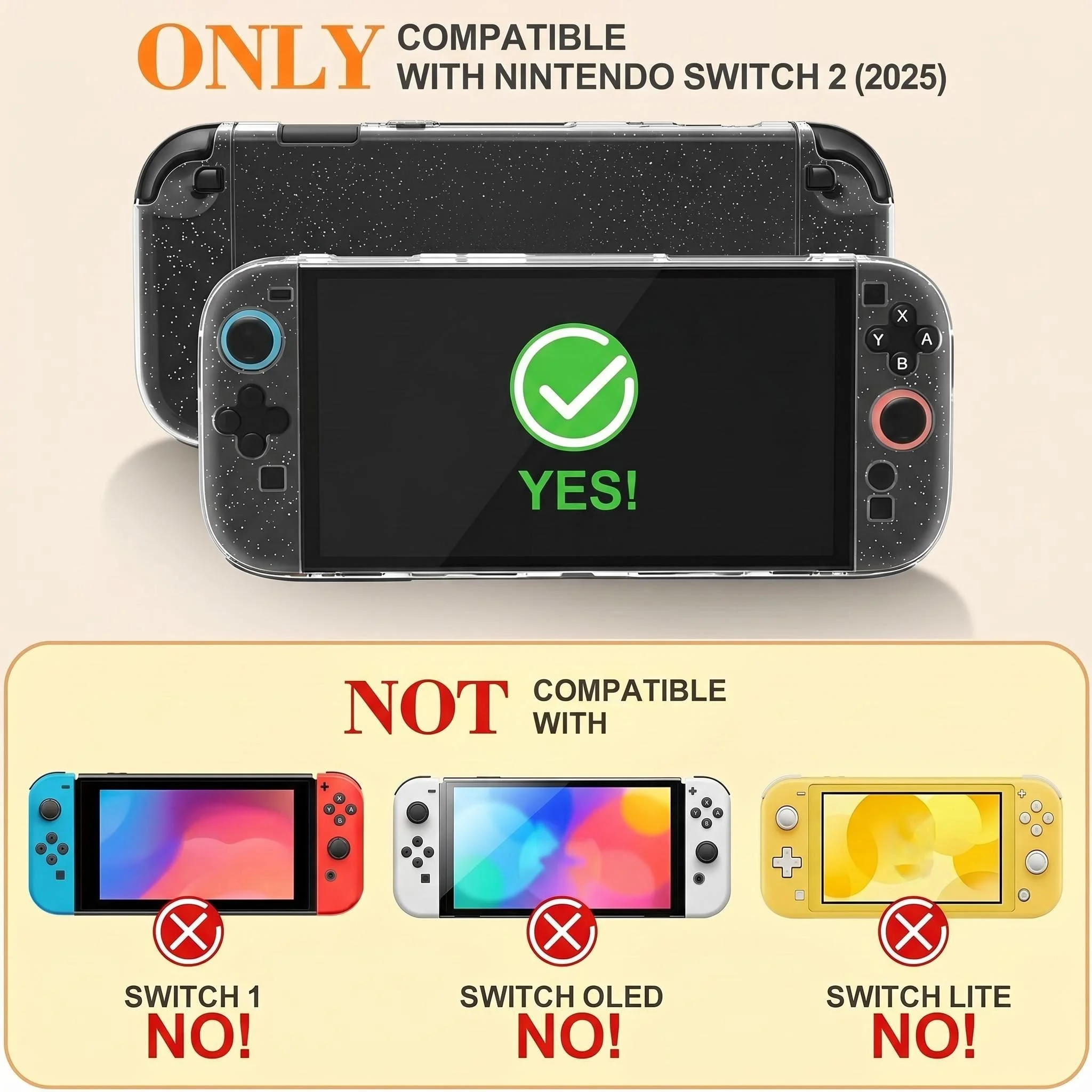 Glitter Dockable Case for Nintendo Switch 2 Console Transparent Protective Shell Case Cover for Ns Switch 2 TPU+PC  Accessories