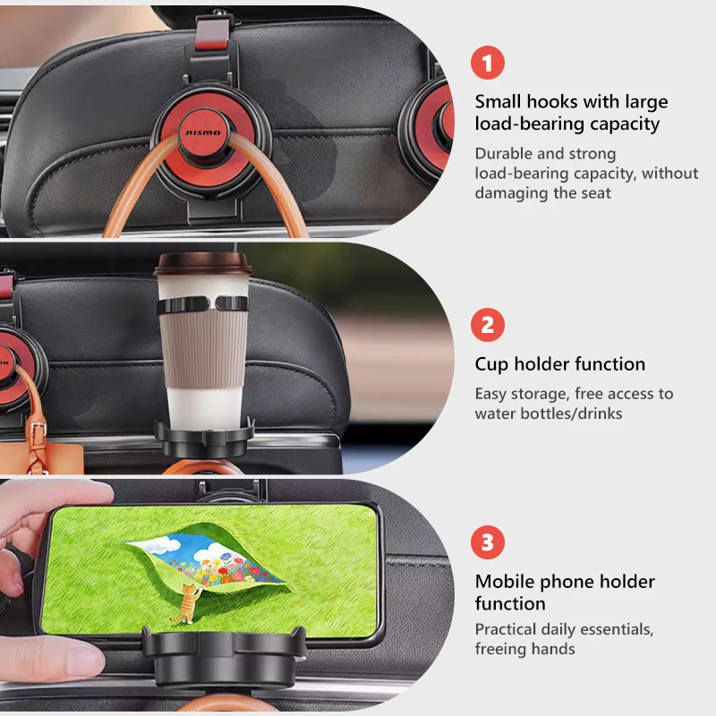 Car Interior Seat Back Hook Cup Holder Multifunctional Organizer Hooks For Nissan GTR NISMO JDM Teana Skyline Kawasaki R32 R33 view 4