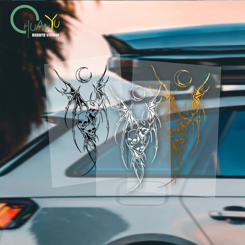 Bat skull crescent moon totem car decal American dark off-road vehicle body modification door stripe sticker