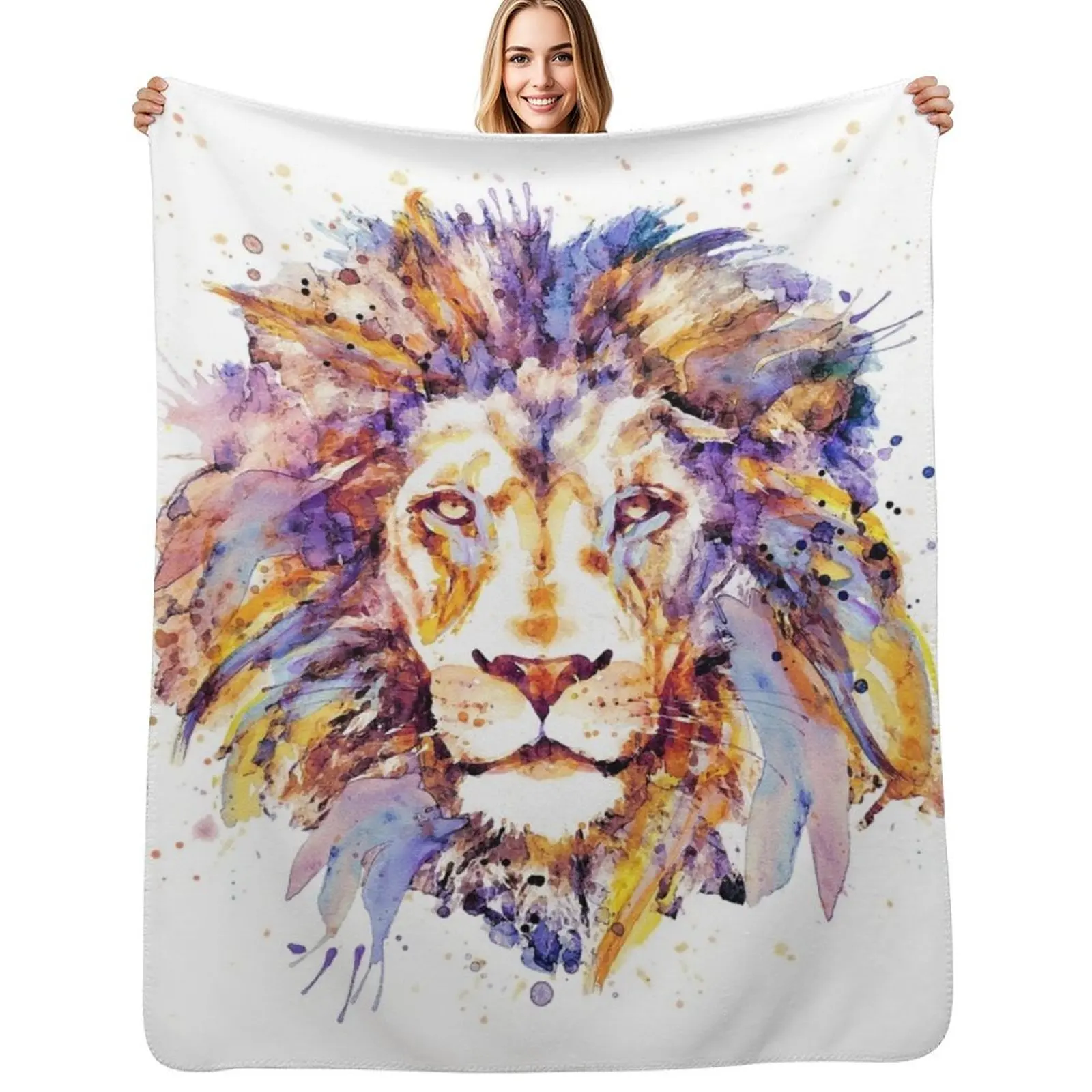 Lion Head Throw Blanket Shaggy Furry Soft Blanket for Bedroom Living Room
