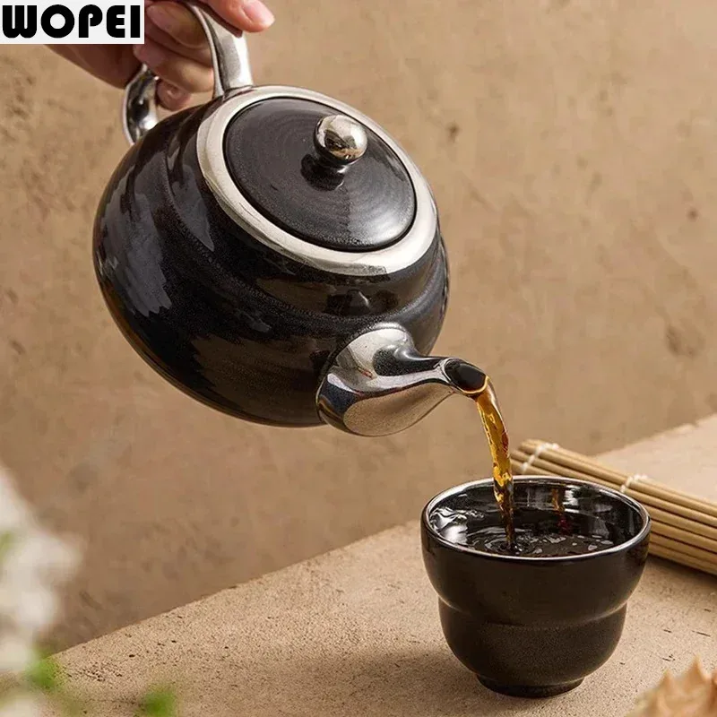 Cloud Pattern Black Silver Glazed Ceramic Teapot Tea Cup Tea Table Kung Fu Tea Set Brewing Teapot Teacup Coffee Cup Teaware