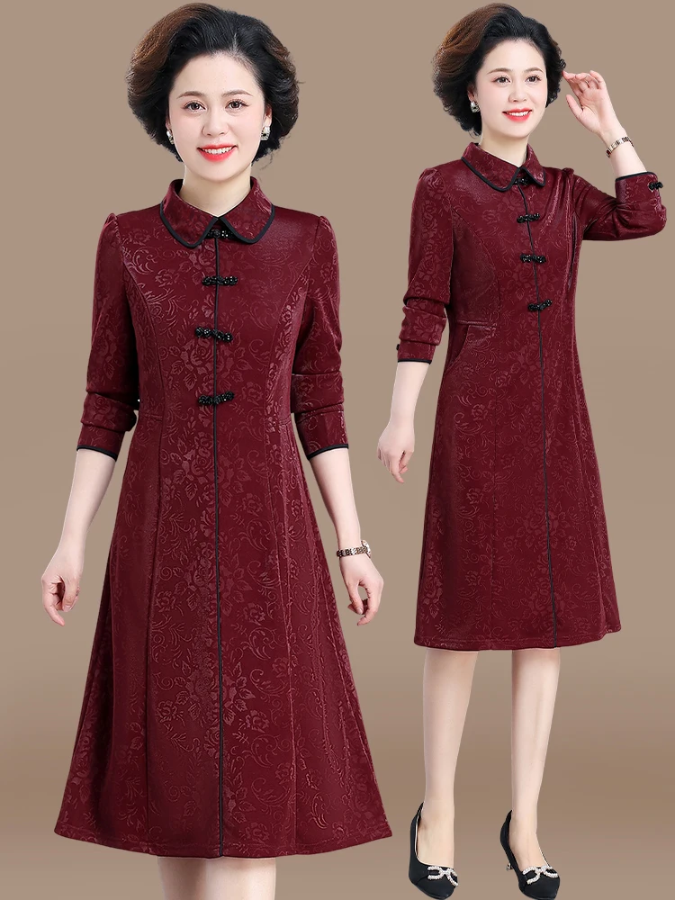 

Новая осенняя коллекция 2024: Модифицированное китайское традиционное платье для мам и женщин среднего возраста с воротником и молнией