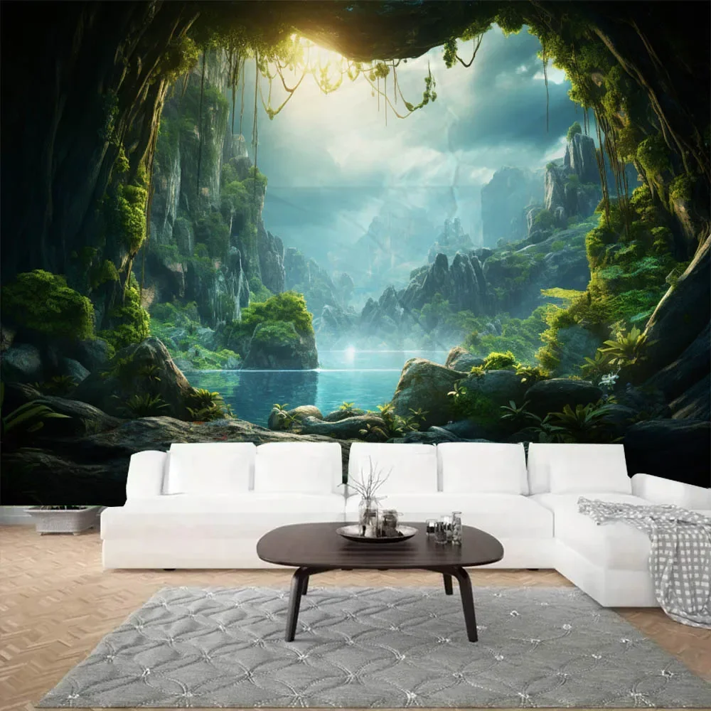Jungle Stone Cave Landscape Tapestry Sunshine Forest Wall Hanging Living Room Bedroom Dormitory Decoration Background Cloth