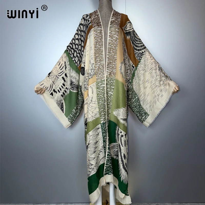 WINYI-cárdigan kimono con estampado bohemio para mujer, trajes de playa para cubrir Bikini, vestido de sensación de algodón, caftán musulmán abaya de lujo de Dubái