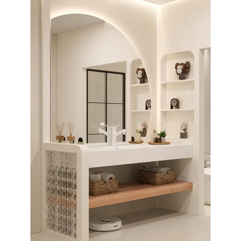 Japanese Style Log Rock Slab Seamless Ceramic Integrated Basin Bathroom Cabinet Combination Smart Face Washstand
