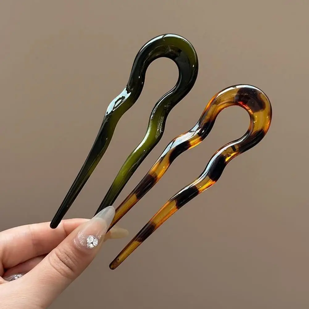 

Use Hairpin Stylish Acrylic Hair Fork for Women Wave U-shaped Hairpin for Back Head Bun Lightweight Use Hair Accessory Charm