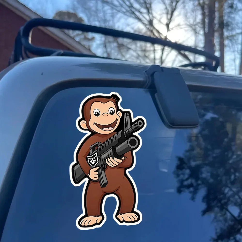 9x15cm Cartoon Monkey Car Decal Stickers - Self-Adhesive Humorous Monkey Design for Cars, Trucks, Laptops, Windows -Weatherproof