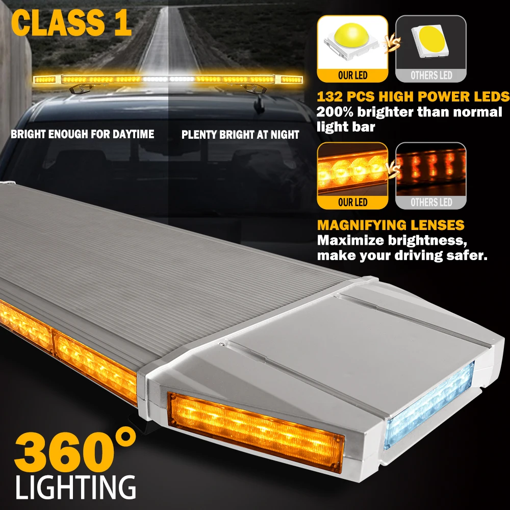 Pinzhi 45.5 Inch 132LED Long LED Emergency Strobe Traffic Advisor Warning Light Bar Full Aluminum Controller 12V 108W 1 Year