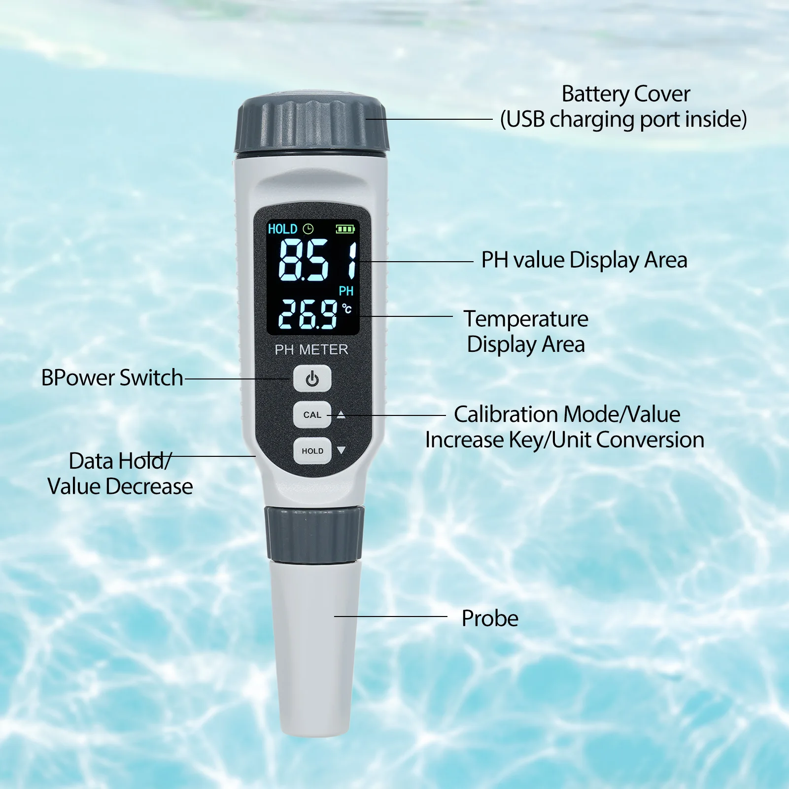 SMART SENSOR PH828+ Digital pH Meter Waterproof Water Quality Tester Water Test Meter for Drinking Swimming Pool Hydroponic