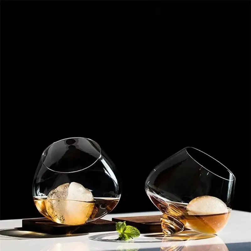 1Pc Irregular Whiskey Wine Glass Rotating High Belly Beer Whiskey Brandy Cocktail Drinking Wine Cup Tumbler Down Bar Glass