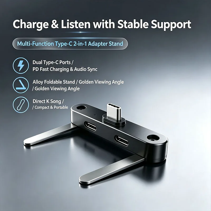 New Hot Folding Phone Charging Stand for Live Stream & Watching Videos, Type-C Port, Supports Digital Audio Earphones Only