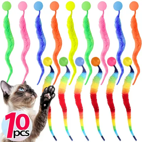 Jouets interactifs pour chat, ver torsadé avec boule fluorescente, boules rebondissantes, ver coloré, chenille, jouet élastique pour animal de compagnie